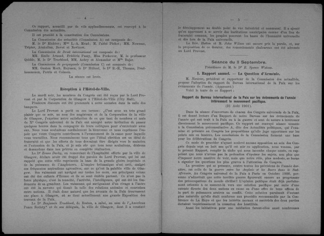 Supplément à La Paix par le Droit de novembre 1901. Sous-Titre : Résumé des délibérations du Xe congrès universel de la paix à Glasgow