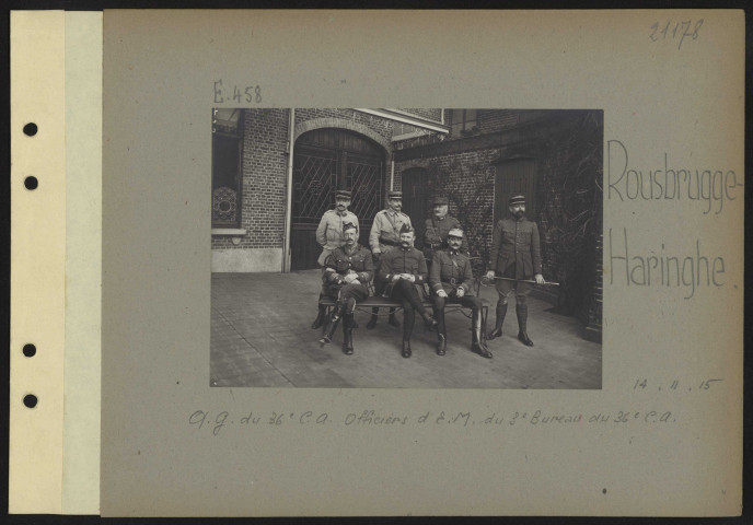 Rousbrugge-Haringhe. QG du 36e CA. Officiers d'EM du 3e bureau du 36e CA