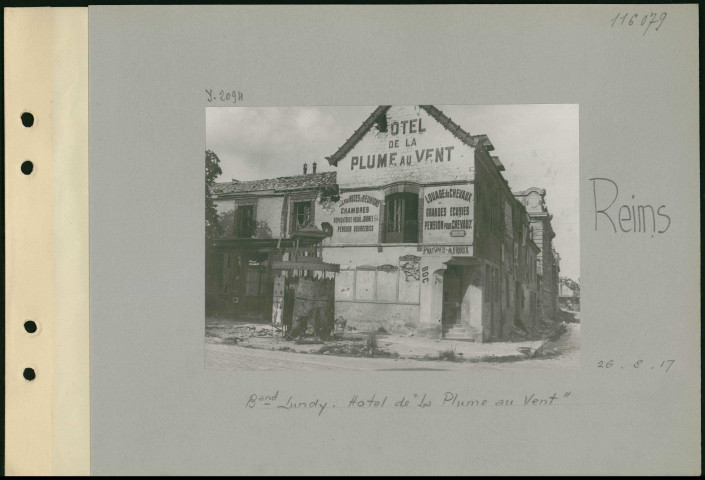 Reims. Boulevard Lundy. Hôtel de "La plume au vent"