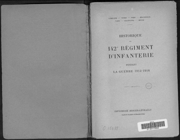 Historique du 142ème régiment d'infanterie