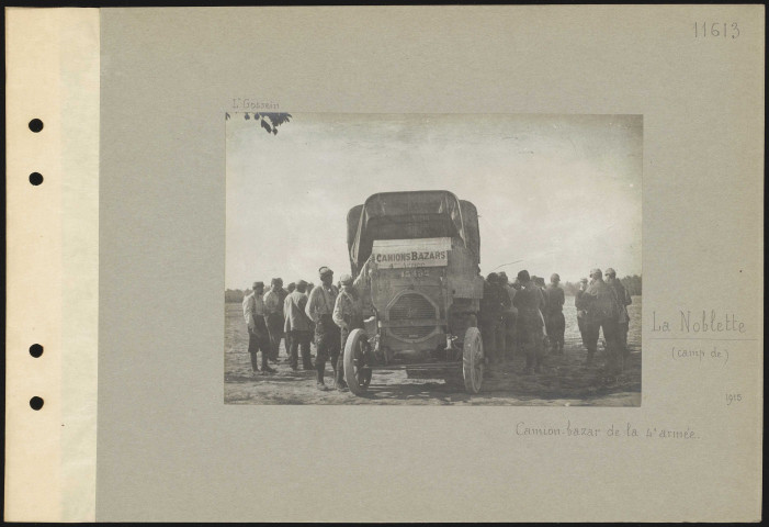 La Noblette (camp de). Camion-bazar de la 4e armée
