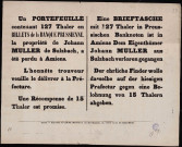 Un portefeuille… Propriété de Johann Muller = Eine Brieftasche… Dem Eigenthümer Johann Muller…