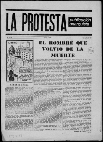 La Protesta n°8160, junio de 1975. Sous-Titre : Publicación anarquista