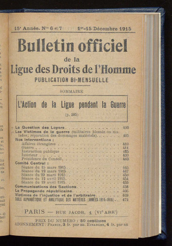 Décembre 1915 - Bulletin officiel de la Ligue des Droits de l'Homme