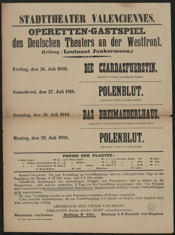 Stadttheater Valenciennes : Operetten-Gastspiel des Deutschen Theaters an der Westfront