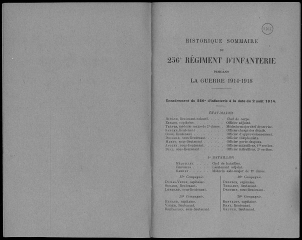 Historique du 256ème régiment d'infanterie