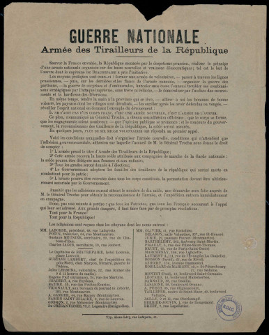 Guerre nationale : armée des Tirailleurs de la République