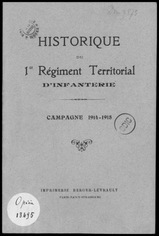 Historique du 1er régiment territorial d'infanterie