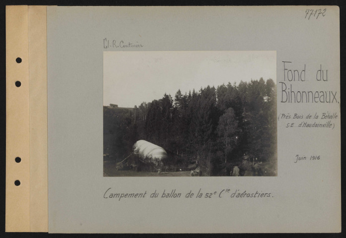 Fond du Bihonneaux (près Bois de la Béhalle, sud-est d'Haudainville). Campement du ballon de la 52e compagnie d'aérostiers