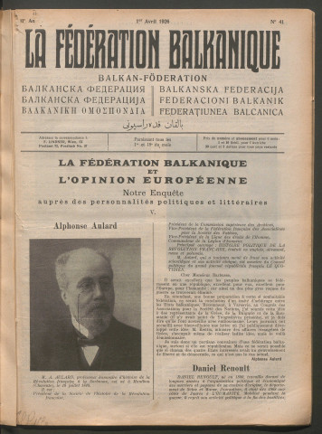 Avril 1926 - La Fédération balkanique