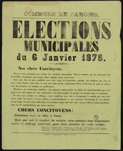 Elections municipales du 6 janvier 1878 : Choisissez donc et allez à l'urne