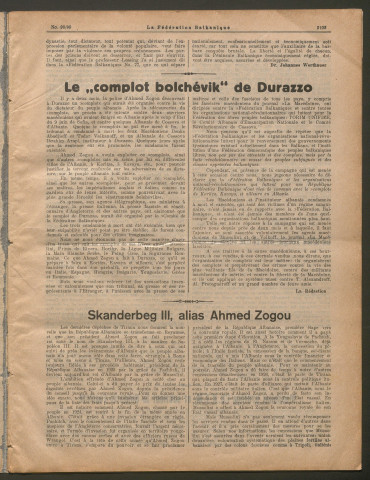 Septembre 1928 - La Fédération balkanique