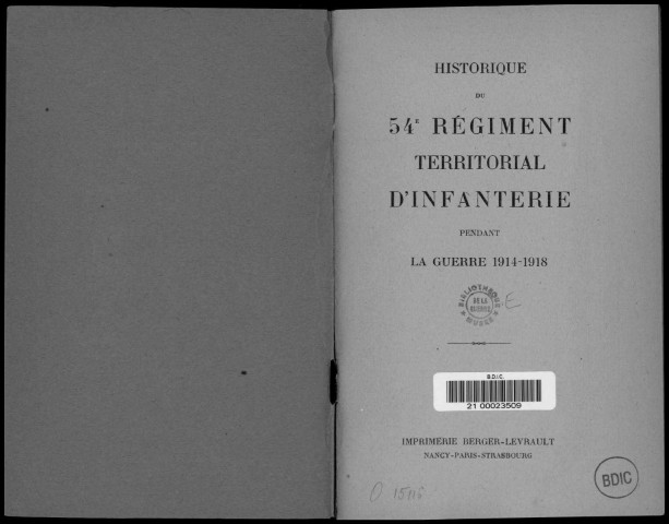 Historique du 54ème régiment territorial d'infanterie
