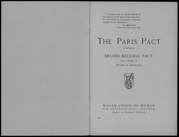 The Paris Pact. Sous-Titre : Briand-Kellogg pact