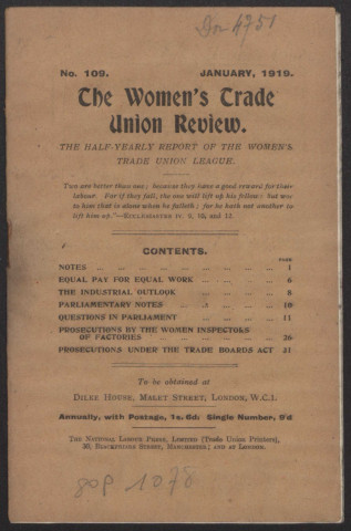 Année 1919. Women's Trade Union review