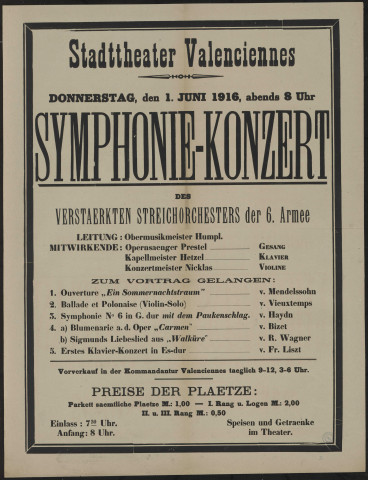 Stadttheater Valenciennes : Symphonie-Konzert des Verstaerkten Streichorchesters der 6. Armee