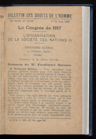 Juin 1918 - Bulletin des Droits de l'Homme