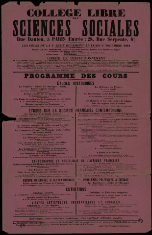 Collège libre des sciences sociales Programme des cours