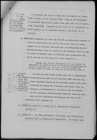 Réunion du 13 janvier 1920 à 11h. Sous-Titre : Conférences de la paix