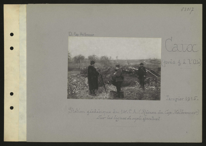 Caix (près et à l'ouest de). Station géodésique du 14e C.A. (réseau du capitaine Helbronner) sur les lignes de repli eventuel