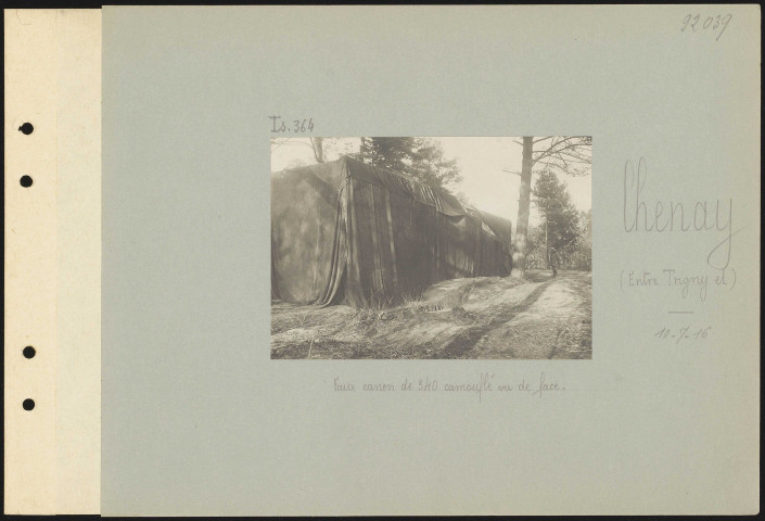 Chenay (entre Trigny et). Faux canon de 340 camouflé, vu de face