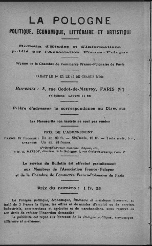 La Pologne politique, économique, littéraire et artistique (1925, n°1 - n°24)