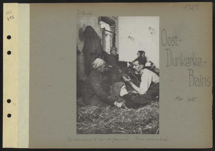 Oost-Dunkerke-Bains. Cantonnement du premier zouaves. Une chambrée