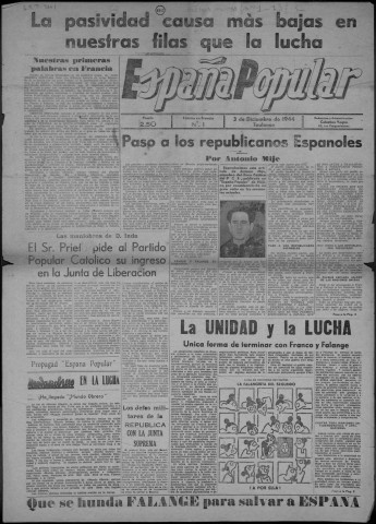 España popular (1944 : n° 1-3). Autre titre : Devient : Unidad y lucha
