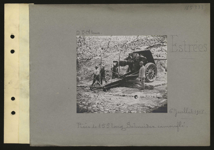 Estrées. Pièce de 155 long Schneider camouflé