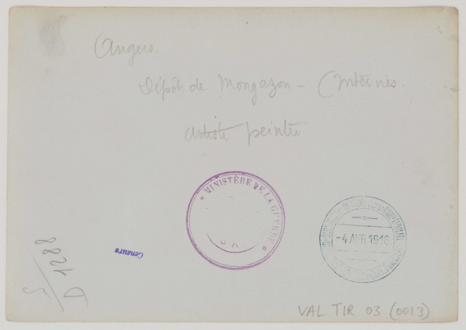 Angers. Dépôt de Mongazon. Internés. Artiste peintre