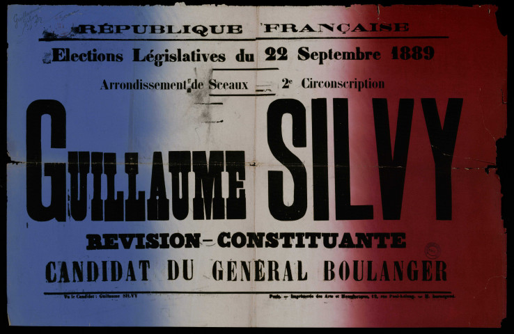 Élections législatives Arrondissement de Sceaux : Guillaume Silvy Candidat du Général Boulanger