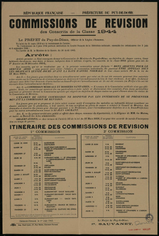 Commissions de révision des conscrits de la classe 1944