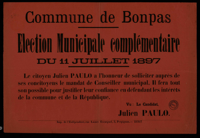 Élection Municipale complémentaire : Candidat Julien Paulo