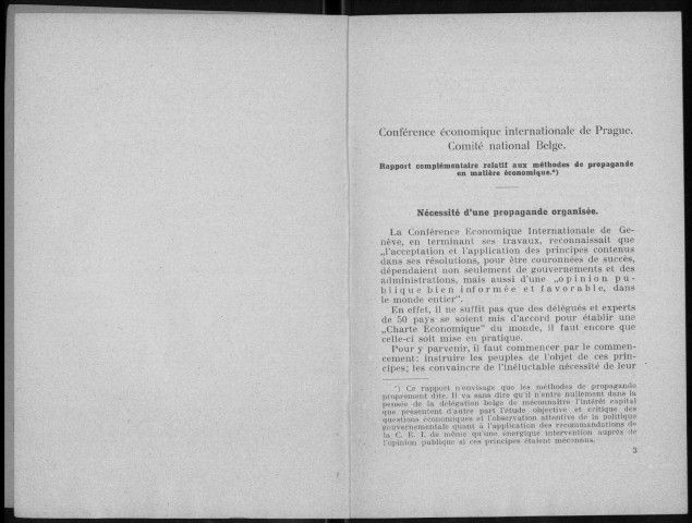Conférence économique internationale à Prague, 4-6 octobre 1928 convoquée par l'Union internationale des Associations pour la Société des Nations. Sous-Titre : Rapports nationaux sur l'application des recommandations de Genève