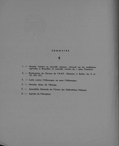 Wiadomosci Zwiazku Polskich Federalistow (1962 ; n°1-12)  Sous-Titre : Biuletyn wewnetrzny Okregu Kontynentalnego  Autre titre : Informations de l'Union des Fédéralistes Polonais