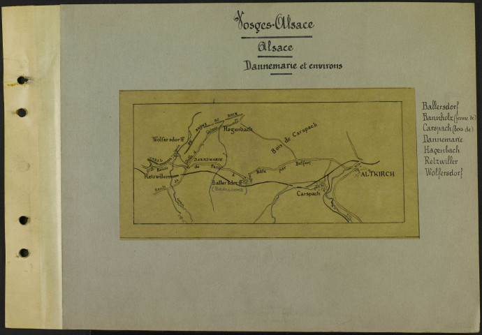 [Carte géographique]. Vosges-Alsace. Alsace. Dannemarie et environs. Ballersdorf. Bannholz (Ferme de). Carspach (Bois de). Dannemarie. Hagenbach. Retzwiller. Wolfersdorf