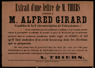 Extrait d'une lettre de M. Thiers adressée à M. Alfred Girard