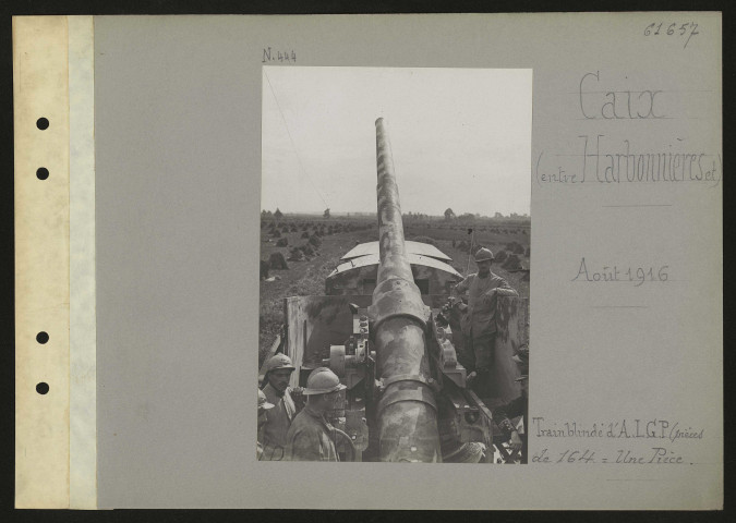 Caix (entre Harbonnières et). Train blindé d'artillerie lourde à grande puissance (pièces de 164 : une pièce)