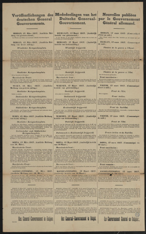 Veröffentlichungen des deutschen General-Gouvernements = Mededeelingen van het Duitsche Genraal-Gouvernement = Nouvelles publiées par le Gouvernement général allemand