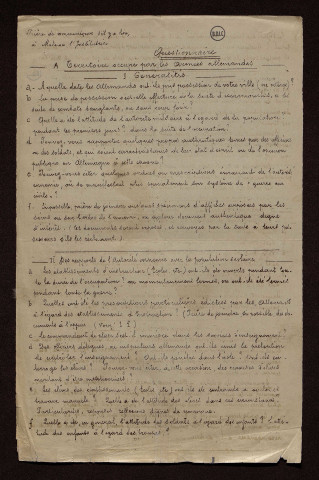 Aisne (02) : documents sur l'occupation allemande renvoyés par les instituteurs des communes du département de l'Aisne