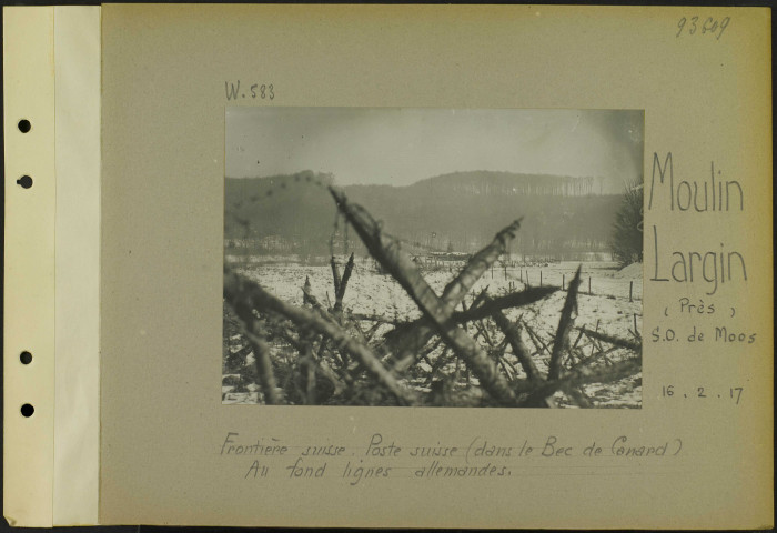 Moulin Largin (Près) (Sud-ouest de Moos). Frontière suisse. Poste suisse (dans le Bec de Canard). Au fond lignes allemandes