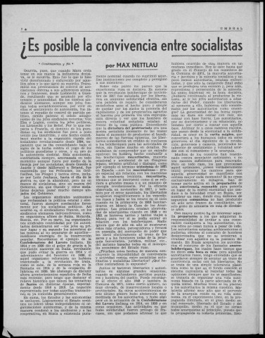 Umbral (1966 : n° 49-58). Sous-Titre : Revista mensual de arte, letras y estudios sociales. Autre titre : Suite de : Suplemento literario de Solidaridad obrera