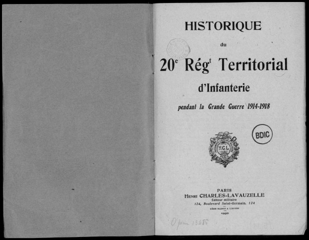 Historique du 20ème régiment territorial d'infanterie