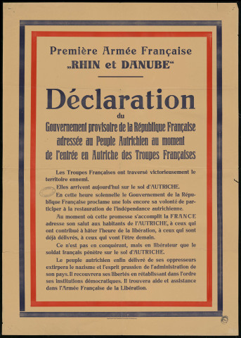 Déclaration du Gouvernement provisoire de la République française adressée au peuple autrichien au moment de l'entrée en Autriche des troupes françaises