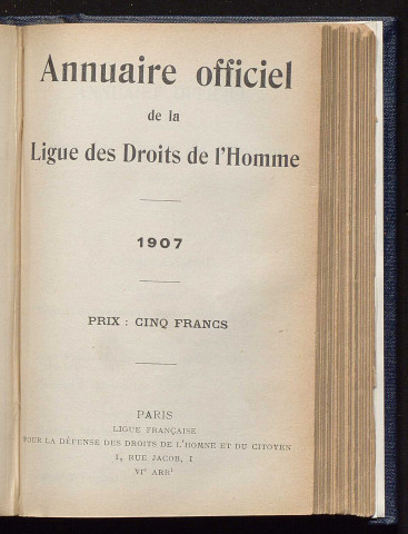 Annuaire officiel de la Ligue des Droits de l'Homme 1907