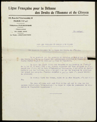 08.- Correspondance LDH. 8 janvier au 18 décembre 1924. Sous-Titre : Dossier Blanche Maupas