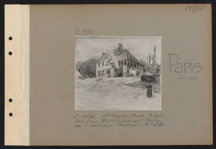 Paris. Musée des arts décoratifs. Exposition des projets d'architecture primés au concours pour la reconstruction des habitations rurales dans les départements envahis. Première région (Nord, Pas-de-Calais, Somme). Cinquième programme. Maison de l'artisan. Mention : M. Labbé