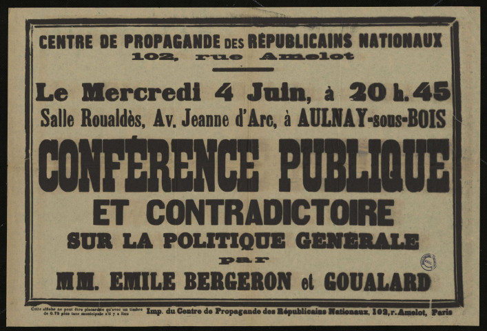 Conférence publique et contradictoire sur la politique générale