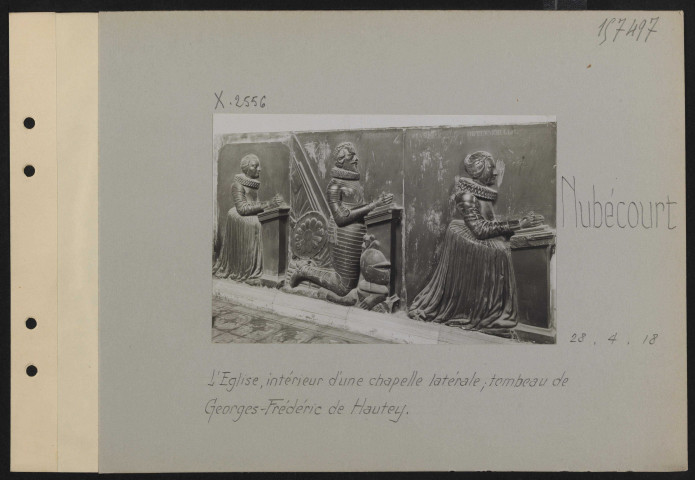 Nubécourt. L'église, intérieur d'une chapelle latérale ; tombeau de Georges-Frédéric de Hautey