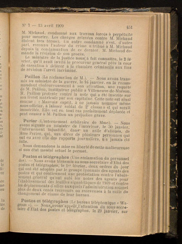 Avril 1909 - Bulletin officiel de la Ligue des Droits de l'Homme